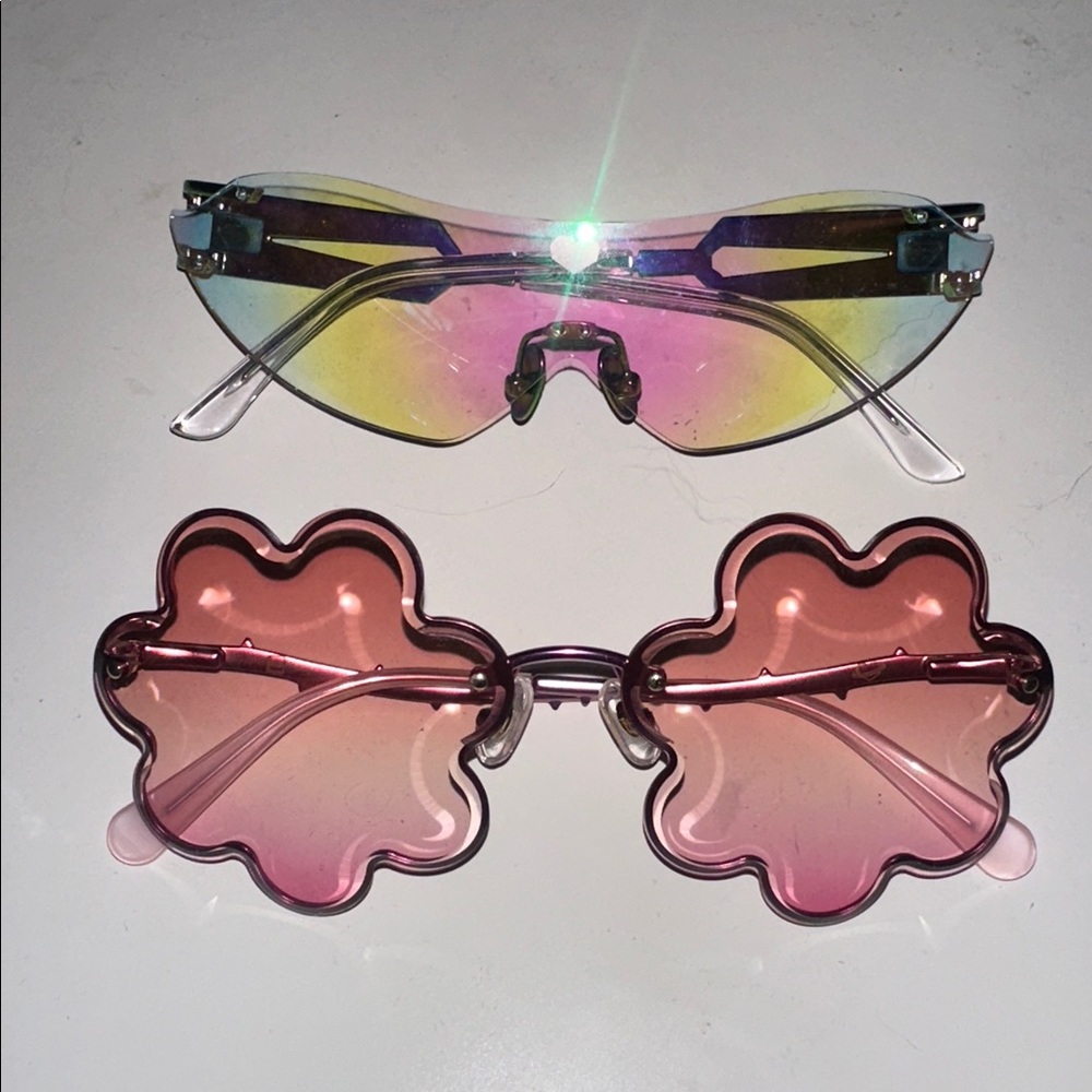 Pink Floral Rimless Sunglasses - Fashion Women Accessories